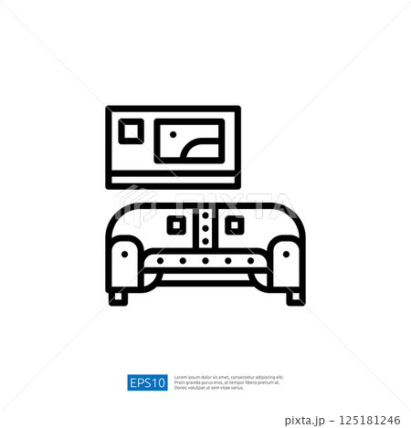 A minimalist illustration of a sofa with a television mounted above it, depicting a cozy living room setup for relaxation and entertainment. A minimalist illustration of a sofa with a television mounted above it, depicting a cozy living room setup for relaxation and entertainment. 125181246