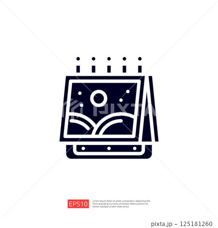 A stylized illustration of an open photo album with a scenic image and candles on top, symbolizing memories and celebrations. A stylized illustration of an open photo album with a scenic image and candles on top, symbolizing memories and celebrations. 125181260