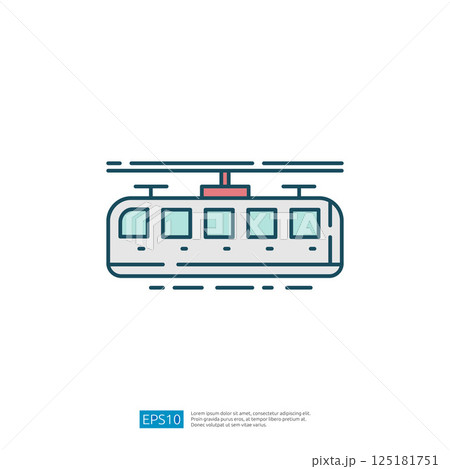 A simple illustration of a cable car, showcasing its design with a minimalistic style and clear lines, indicating its function in urban transport systems. A simple illustration of a cable car, showcasing its design with a minimalistic style and clear lines, indicating its function in urban transport systems. 125181751