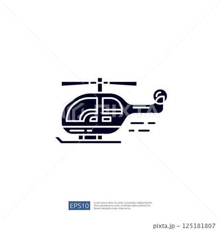 A simple graphic illustration of a helicopter, showcasing its streamlined design and rotor blades, likely intended for use in digital design or educational materials. A simple graphic illustration of a helicopter, showcasing its streamlined design and rotor blades, likely intended for use in digital design or educational materials. 125181807
