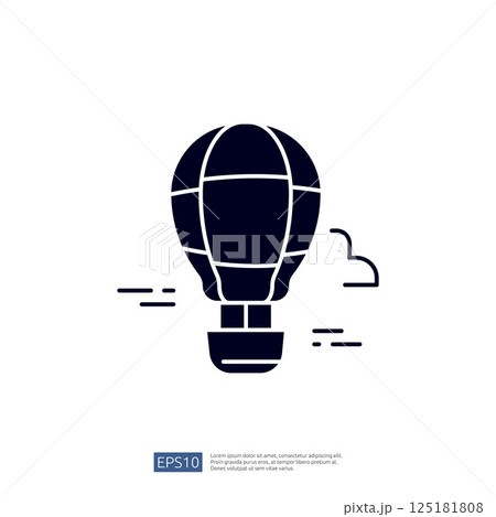 A stylized illustration of a hot air balloon with clouds, representing travel and leisure activities. 125181808