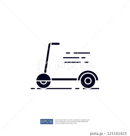 A minimalist illustration of a scooter in motion, depicting speed and mobility. The design emphasizes a sleek, modern aesthetic suitable for various contexts. 125181825