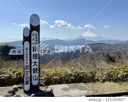 芦ノ湖スカイライン_大観山_ターンパイクから見た芦ノ湖と富士山 125182607