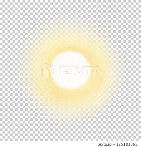 Pastel yellow shining sun watercolor illustration isolated on white background. Gradient light element for summer nature designs. Artistic simple sunlight 125183865