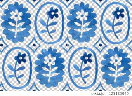 classic watercolor pattern with blue frames and flowers. retro print for wallpaper and textiles classic watercolor pattern with blue frames and flowers. retro print for wallpaper and textiles 125183949