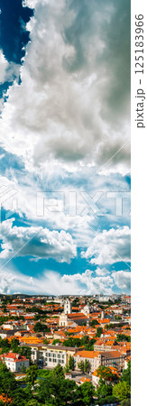 Sunset Sunrise Cityscape Of Vilnius, Lithuania In Summer. Beautiful View Of Old Town In Evening 125183966