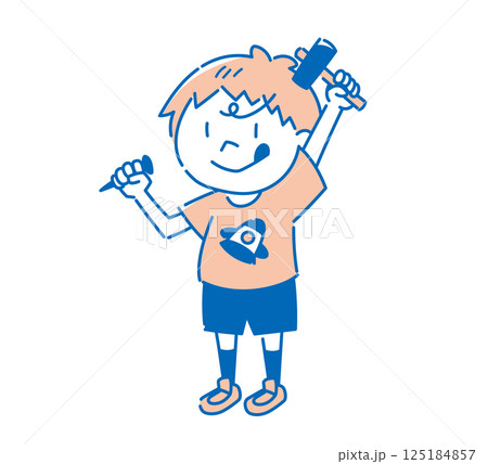 トンカチを持った男の子（単色） 125184857