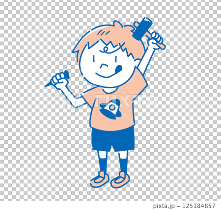 トンカチを持った男の子（単色） 125184857