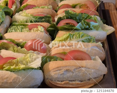 Sandwiches on a tray close view background Sandwiches on a tray close view background 125184870