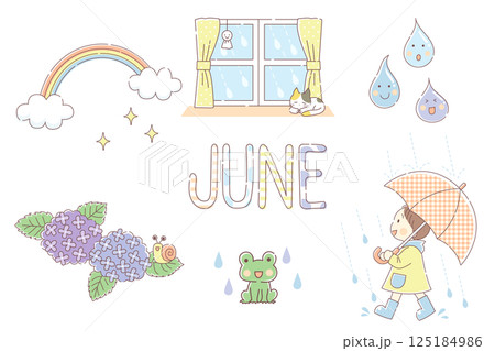 6月のかわいいイラストセット 125184986