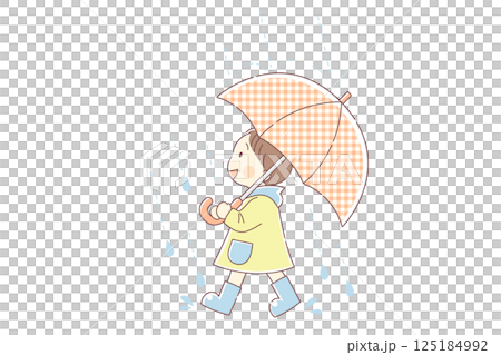 Vector illustration of a child holding an umbrella on a rainy day 125184992