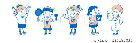 授業に関する子どものイラストセット（単色） 125185039