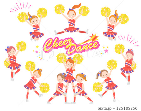 笑顔でチアダンスをしているかわいい子供達のイラストセット 笑顔でチアダンスをしているかわいい子供達のイラストセット 125185250