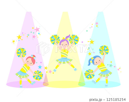 笑顔でチアダンスをしているかわいい子供達のイラストセット 125185254
