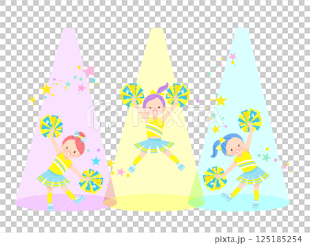 笑顔でチアダンスをしているかわいい子供達のイラストセット 125185254