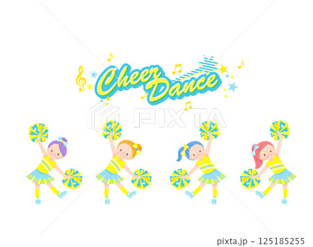笑顔でチアダンスをしているかわいい子供達のイラストセット 笑顔でチアダンスをしているかわいい子供達のイラストセット 125185255