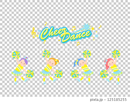 笑顔でチアダンスをしているかわいい子供達のイラストセット 笑顔でチアダンスをしているかわいい子供達のイラストセット 125185255