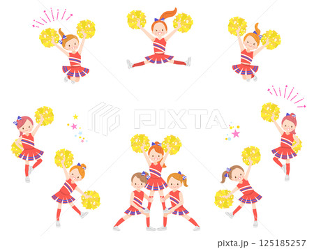 笑顔でチアダンスをしているかわいい子供達のイラストセット 笑顔でチアダンスをしているかわいい子供達のイラストセット 125185257