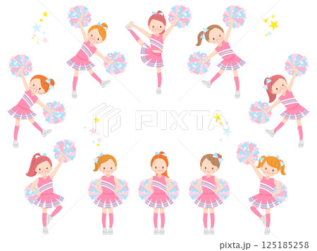 笑顔でチアダンスをしているかわいい子供達のイラストセット 125185258