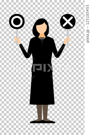 一位身穿喪服的女子手持加號或減號的簡單插圖 一位身穿喪服的女子手持加號或減號的簡單插圖 125185455