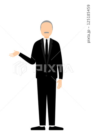 喪服を着たシニア男性が話しているシンプルなイラスト 喪服を着たシニア男性が話しているシンプルなイラスト 125185459
