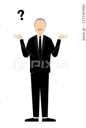 喪服を着たシニア男性が疑問を持つシンプルなイラスト 喪服を着たシニア男性が疑問を持つシンプルなイラスト 125185460