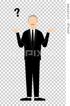 喪服を着たシニア男性が疑問を持つシンプルなイラスト 喪服を着たシニア男性が疑問を持つシンプルなイラスト 125185460