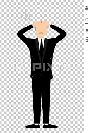喪服を着たシニア男性が頭を抱えて悩むシンプルなイラスト 喪服を着たシニア男性が頭を抱えて悩むシンプルなイラスト 125185466