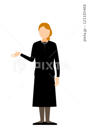喪服を着たシニア女性が話しているシンプルなイラスト 125185468