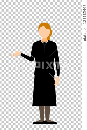 喪服を着たシニア女性が話しているシンプルなイラスト 125185468