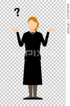 A simple illustration of a senior woman in mourning clothes having a question A simple illustration of a senior woman in mourning clothes having a question 125185469