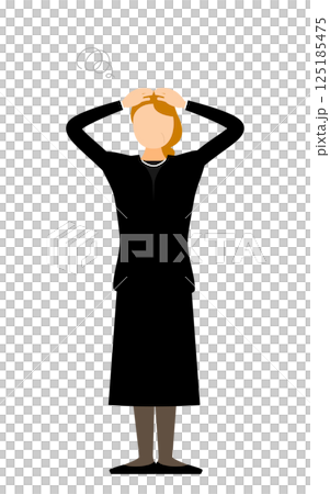 喪服を着たシニア女性が頭を抱えて悩むシンプルなイラスト 喪服を着たシニア女性が頭を抱えて悩むシンプルなイラスト 125185475