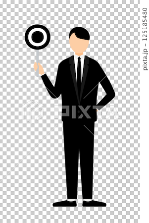 A simple illustration of a man in mourning clothes holding a circle stick 125185480