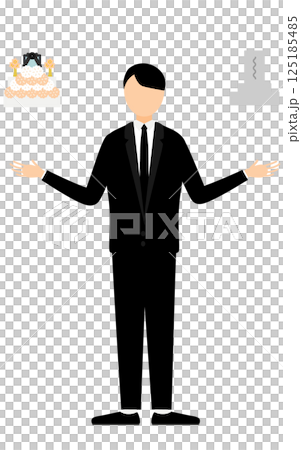 一個簡單的插圖，一個穿著喪服的男人正在思考墳墓和葬禮 125185485