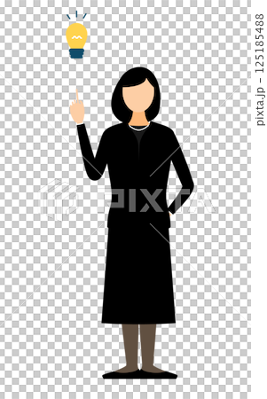 A simple illustration of a woman in mourning clothes coming up with an idea 125185488