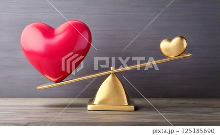 天秤に乗った赤いハートと金色のハート,generative ai_ワイド 天秤に乗った赤いハートと金色のハート,generative ai_ワイド 125185690
