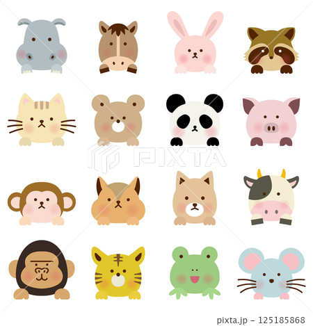 ひょっこり顔を出す動物イラストセット ひょっこり顔を出す動物イラストセット 125185868
