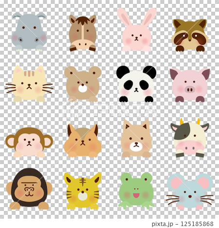 ひょっこり顔を出す動物イラストセット ひょっこり顔を出す動物イラストセット 125185868