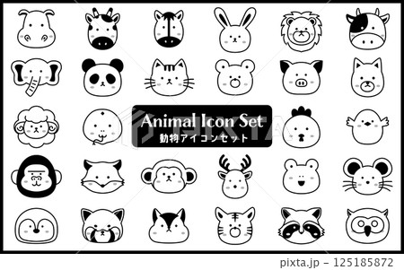 かわいい動物 アイコン セット モノクロ かわいい動物 アイコン セット モノクロ 125185872