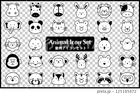 かわいい動物 アイコン セット モノクロ かわいい動物 アイコン セット モノクロ 125185872