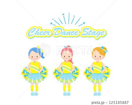 笑顔でチアダンスをしているかわいい子供達のイラストセット 125185887