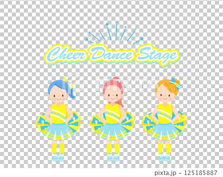 笑顔でチアダンスをしているかわいい子供達のイラストセット 125185887