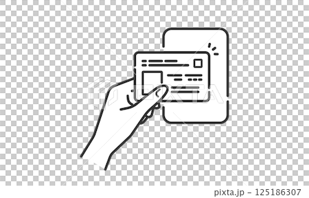 身分証のマイナンバーカードを端末にタッチして読み取るベクターアイコン (線画・モノクロ) 身分証のマイナンバーカードを端末にタッチして読み取るベクターアイコン (線画・モノクロ) 125186307
