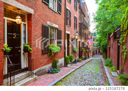 Acorn street Beacon Hill cobblestone Boston 125187278