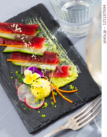 Appetizing sashimi with fresh tuna Appetizing sashimi with fresh tuna 125187694