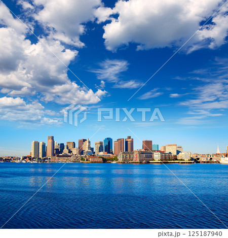 Boston skyline with river sunlight Massachusetts 125187940