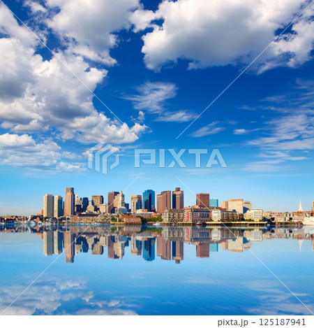 Boston skyline with river sunlight Massachusetts Boston skyline with river sunlight Massachusetts 125187941