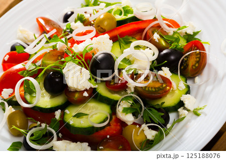 Shopska salad is tasty dish of Bulgarian cuisine Shopska salad is tasty dish of Bulgarian cuisine 125188076