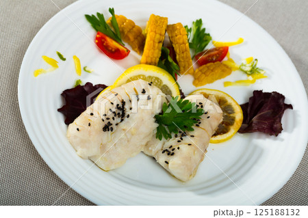Steamed cod fillets Steamed cod fillets 125188132