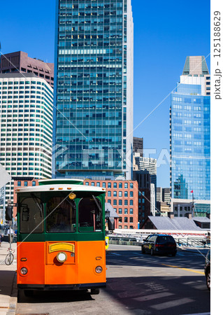 Boston trolley at Congress Street bridge 125188629